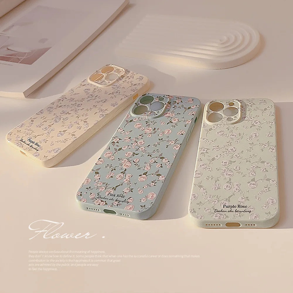 INS Beautiful Flower Phone Case For iPhone 16 15 14 13 12 11 Pro Max 14 Plus Vintage Floral Soft Shockproof Bumper Cover