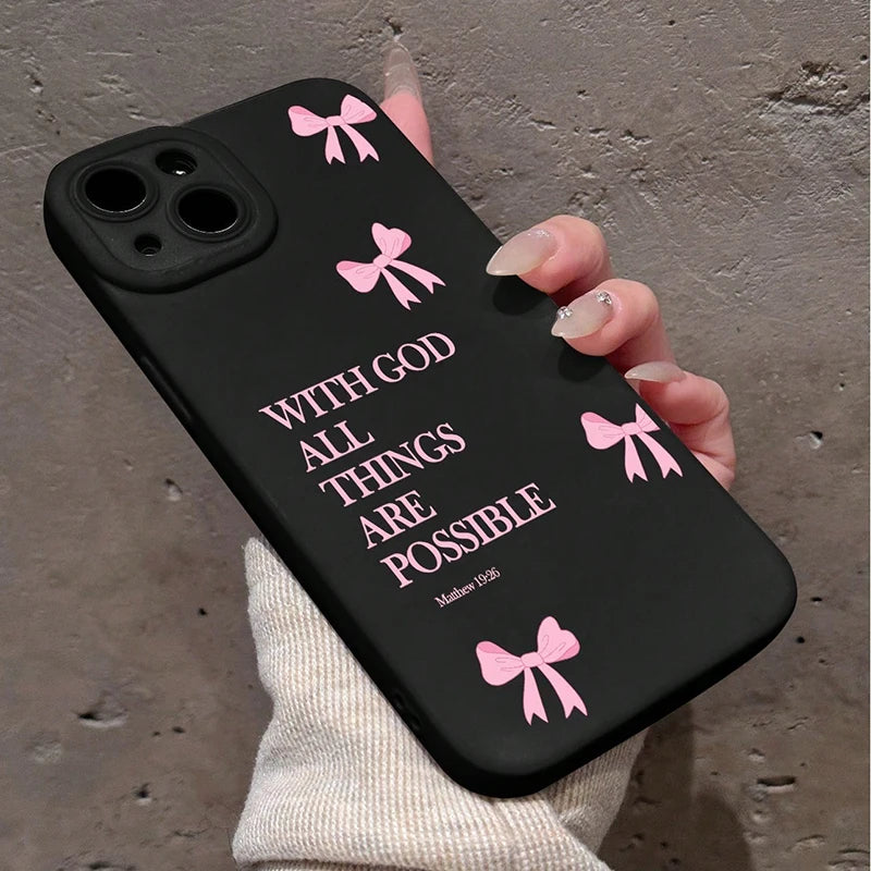 inimalist Pink Girly Bow Slogan Phone Case For iPhone 16 15 14 13 12 11 Pro Max 7 8 Plus SE XS X XR 2025 16E Soft Silicone Cover