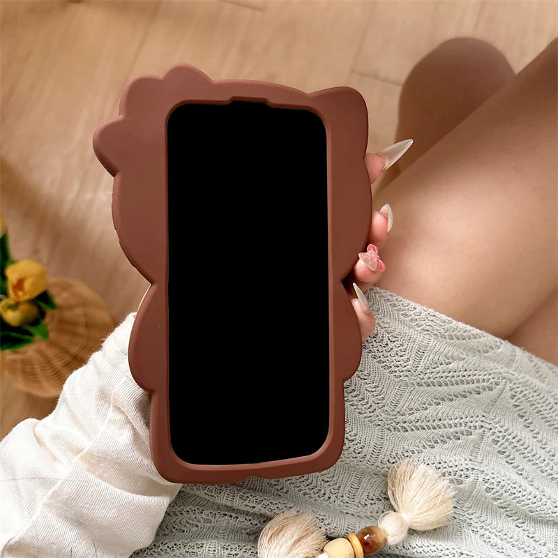 3D Cartoon Hello Kittty Phone Case for iPhone 16 Plus 15 14 13 12 Pro Max Sexy Leopard Print Bowknot Cases Soft Silicone Cover