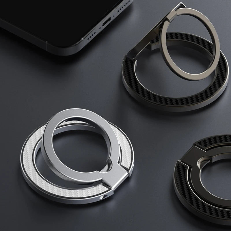 Magnetic Phone Finger Ring Holder for Magsafe Cellphone Double-sided Magnet Stand Carbon Fiber Double Ring Buckle for iPhone 17