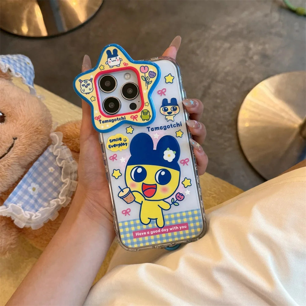Kawaii Funny Rabbit Cartoon Phone Case For iPhone 13 14 15 16 Pro Max Cover Lovely Anti-fall Funda with Chain Protection Cover