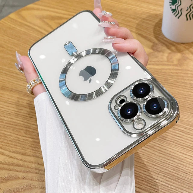 Plating Soft TPU Full Lens Protect Case for iPhone 13 14 12 11 15 Pro Max Plus Magsafe Magnetic Phone Case Wireless Charge Cover