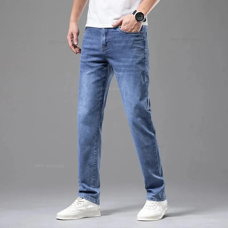 Straight Stretch Cotton Denim Jeans