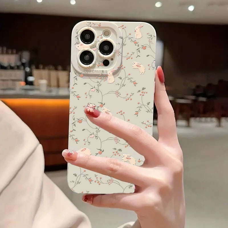 Rabbit Flower Solid Color Frosted Phone Case For Xiaomi Mi 13 12 11 Lite 5G 14 13T 12T 12X Poco M6 X6 X5 X3 F5 F6 Pro Soft Cover