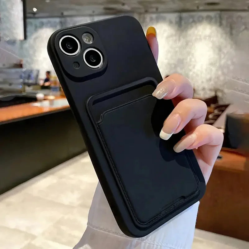 Minimalist black cube + card slot phone case, suitable for iPhone 17 16 15 14 13 12 Pro Max 14 15 16 Plus XS XR X 8 7