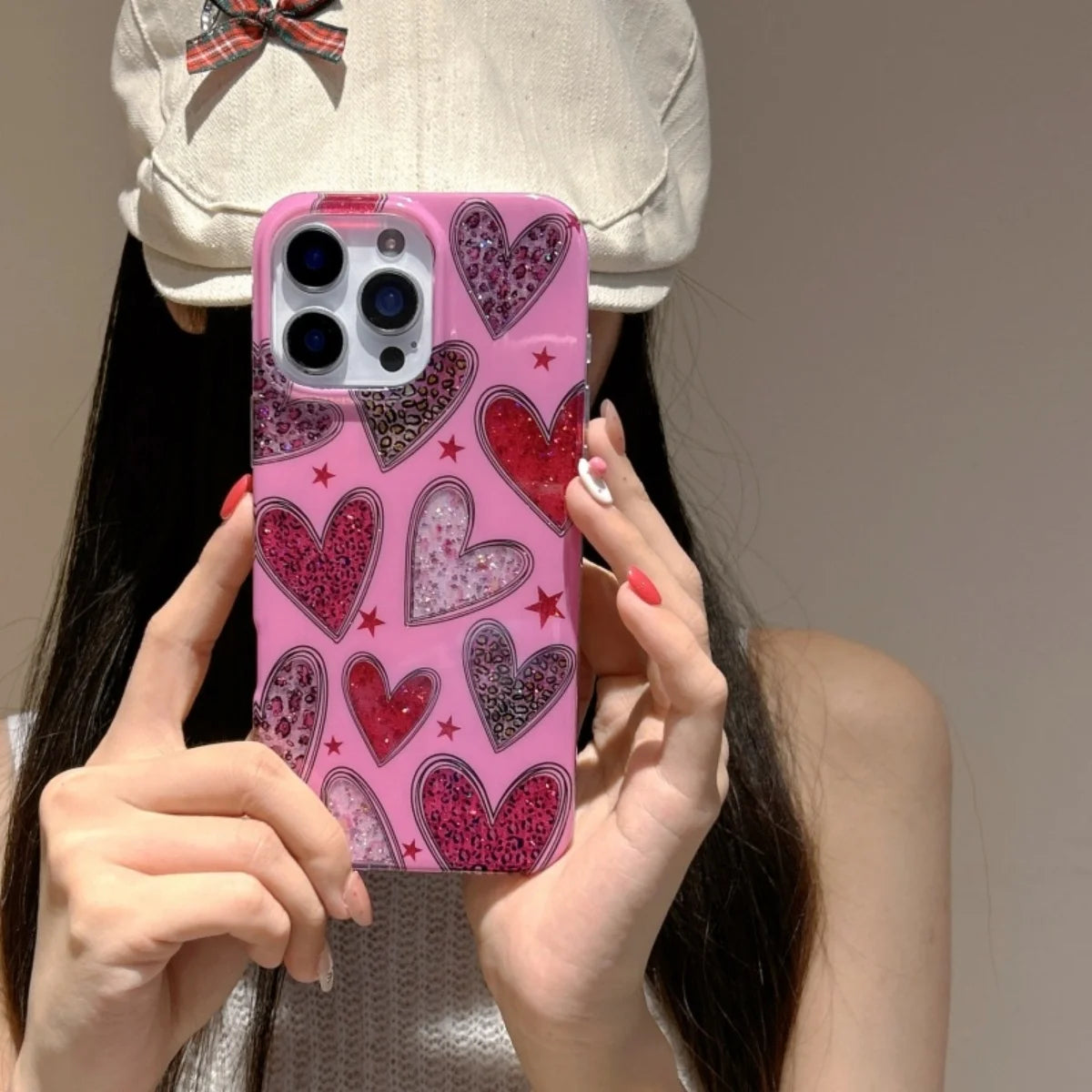 Rose Red Girl Sparkling Pink Love Suitable For iPhone 15 Case 16 14 13 Pro Max Protective Cover