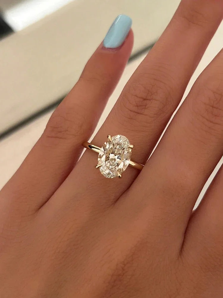 925 Sterling Silver 1-8CT Zircon Oval Stone Ring
