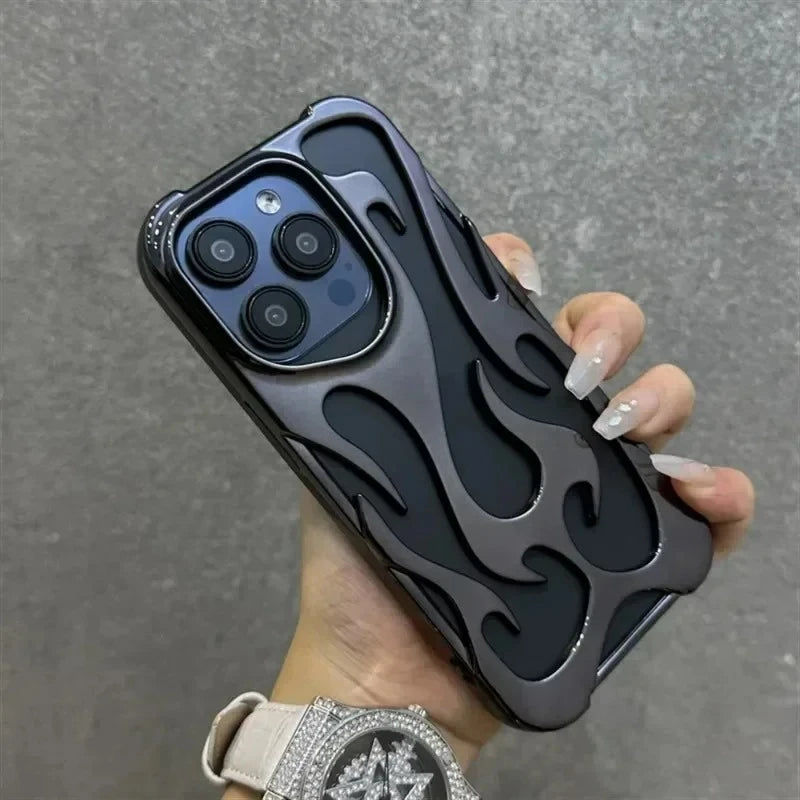 Luxury Matte Hollow Out Flame Phone Case For iPhone 17 Air 11 12 13 14 15 16 Pro Max Plus Soft Dissipate Heat Bumper Back Cover