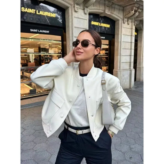 Button Cropped Bomber