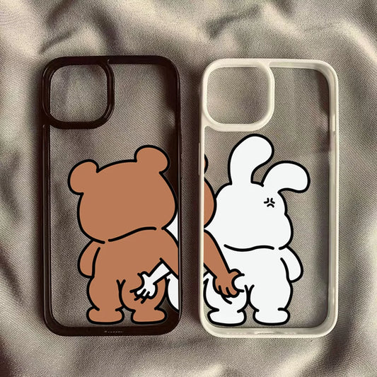 Cute Rabbit Bear Couple Design Phone Case For iPhone 17 Air 16 15 14 13 12 11 Pro Max 17 16 15 Pro 16 14 Plus Shockproof Cover