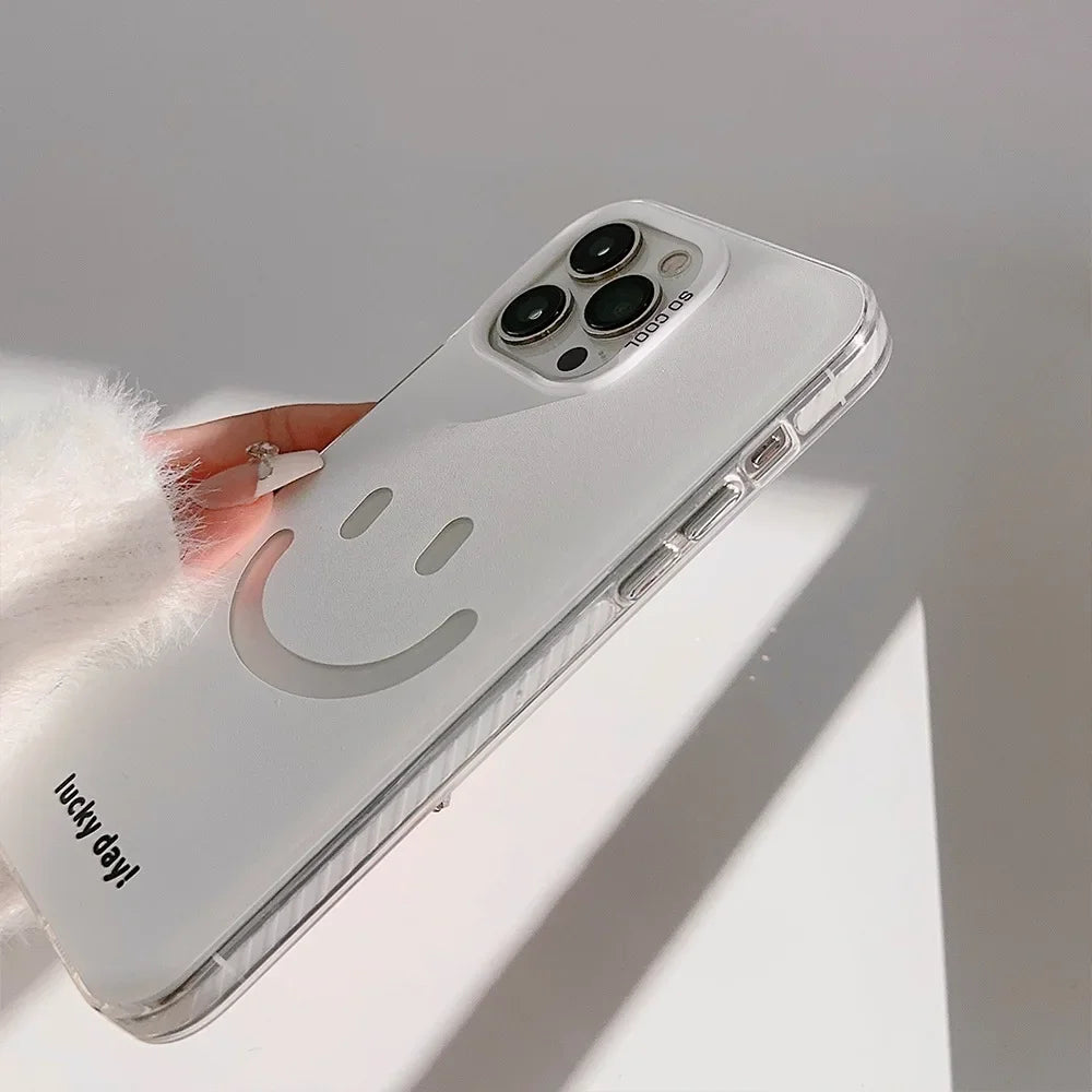 Cute Smiling Face White Phone Cases for iPhone 16 Pro Max Plus 15 14 13 12 11 Cool Minimalist Phone Covers