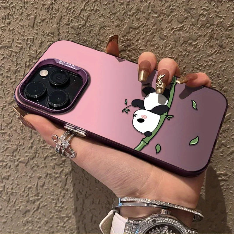 Cute Cartoon Panda Women Girl Frosted Mobile Phone Case Shockproof Anti-Slip Suitable for iPhone 16 11 15 14 13 12 Pro Max Plus