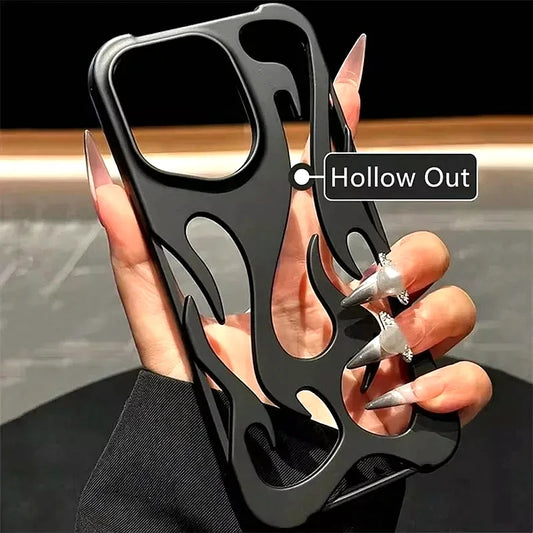 Luxury Matte Hollow Out Flame Phone Case For iPhone 17 Air 11 12 13 14 15 16 Pro Max Plus Soft Dissipate Heat Bumper Back Cover
