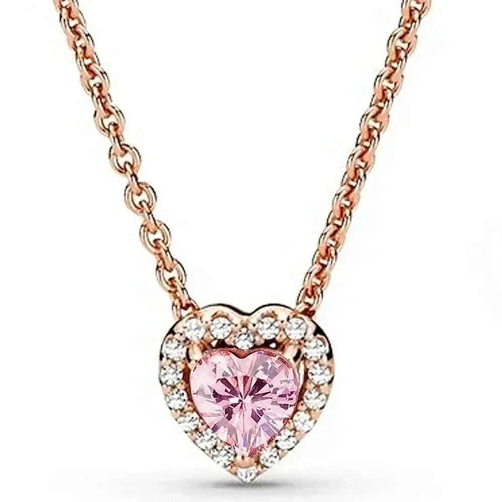 Colorful Heart Shaped Pendants Necklace Original 925 Sterling Silver