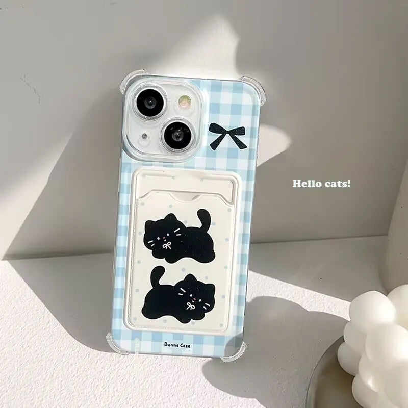 Cute Black Cat Phone Case For IPhone 17 16 15 14 13 12 Pro Max Plus 12 13 Mini Photo Card Holder Wallet Soft Clear Cover