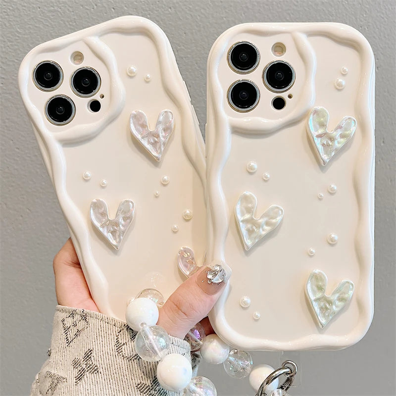 Korean 3D Pearl Love Heart Silicone Phone Case For iPhone 11 14 13 12 Pro Max 8 7 Plus SE 2022 XS MAX XR X Shockproof Soft Cover