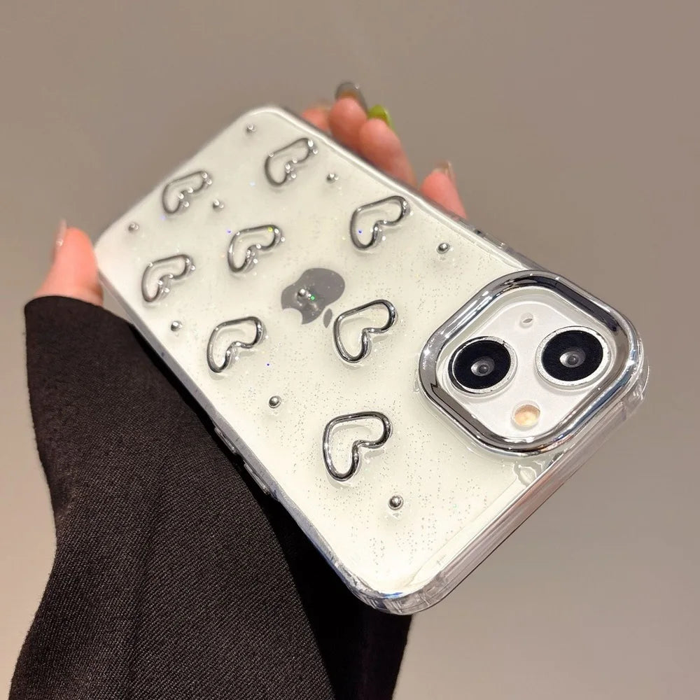 Luxury Bling Glitter Love Heart Phone Case For iPhone 16 15 14 13 12 11 Pro Max Plus Clear Soft Shockproof Bumper Cover