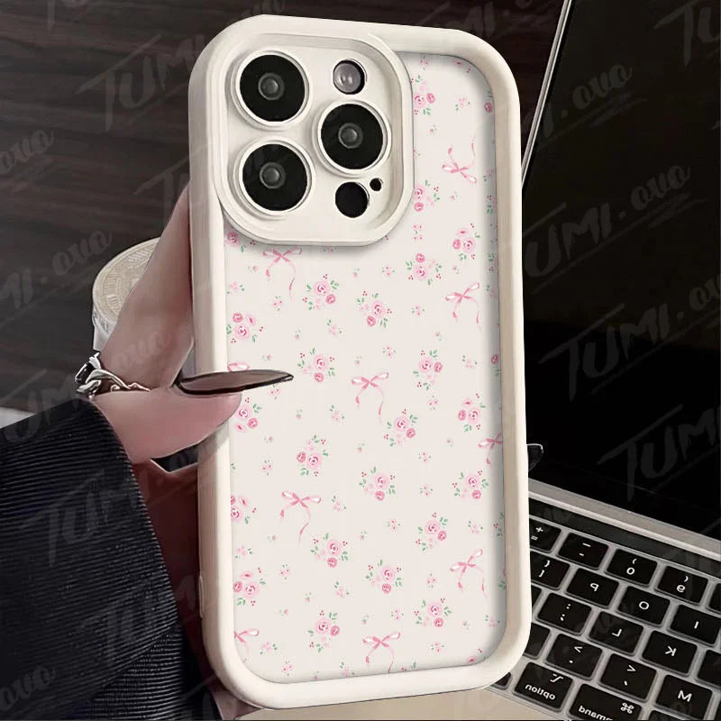 Rose Flower Bowknot Silicone Phone Case for Xiaomi Redmi Note 13 12 Pro Plus 12S 12C 13C Matte Back Cover
