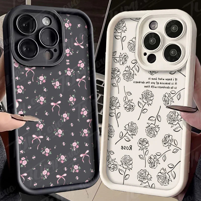 Rose Flower Bowknot Silicone Phone Case for Xiaomi Redmi Note 13 12 Pro Plus 12S 12C 13C Matte Back Cover