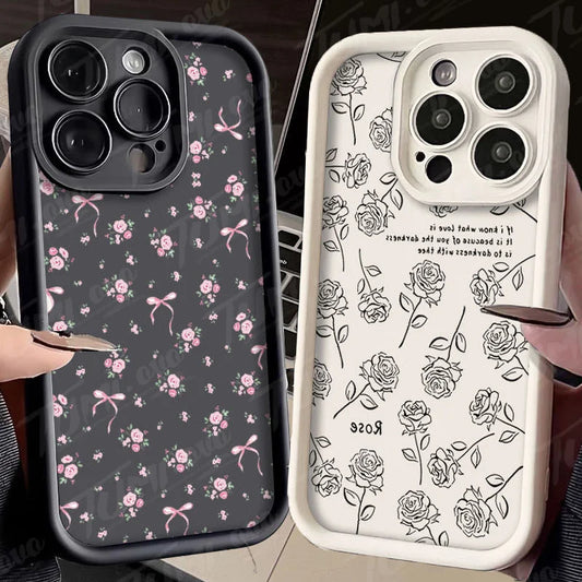 Rose Flower Bowknot Silicone Phone Case for Xiaomi Redmi Note 13 12 Pro Plus 12S 12C 13C Matte Back Cover