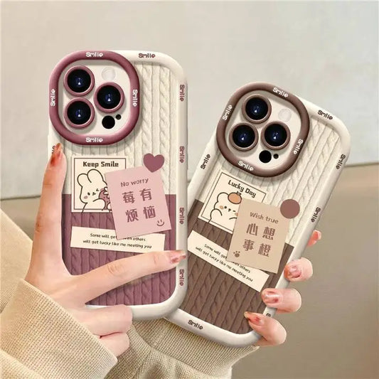 Cartoon Rabbit Case for iPhone 13 Pro Max 11 12 14 15 Pro Max 7 8 6 6S 15 14 Plus X XR XS Max Round Camera Protector Phone Cover