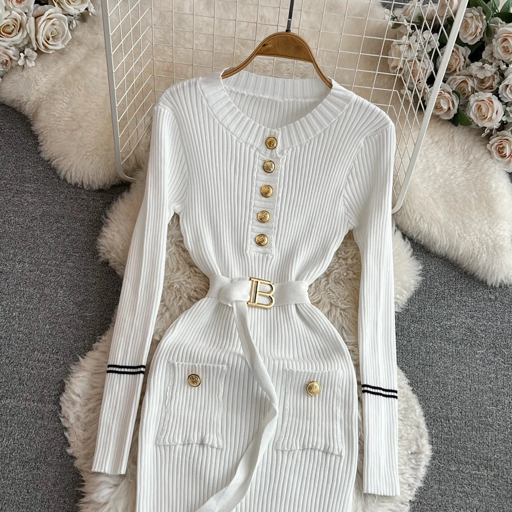 Elegant Rib Knit Long Pencil Dress