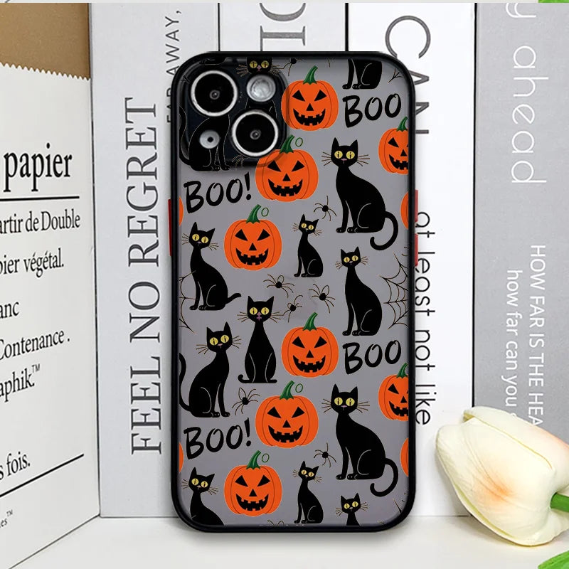 Halloween Cartoon Pumpkin Black Cat Phone Case For iPhone 16 15 14 13 12 11 Pro Max Mini X XS XR 7 Plus Shockproof Cover Fundas