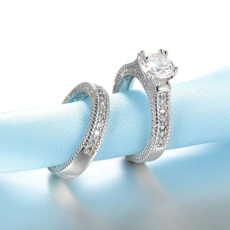 Wedding Engagement Rings Set 925 Sterling Silver