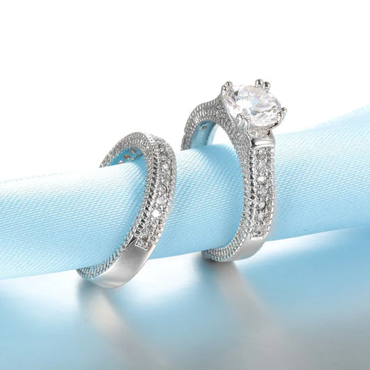 Wedding Engagement Rings Set 925 Sterling Silver