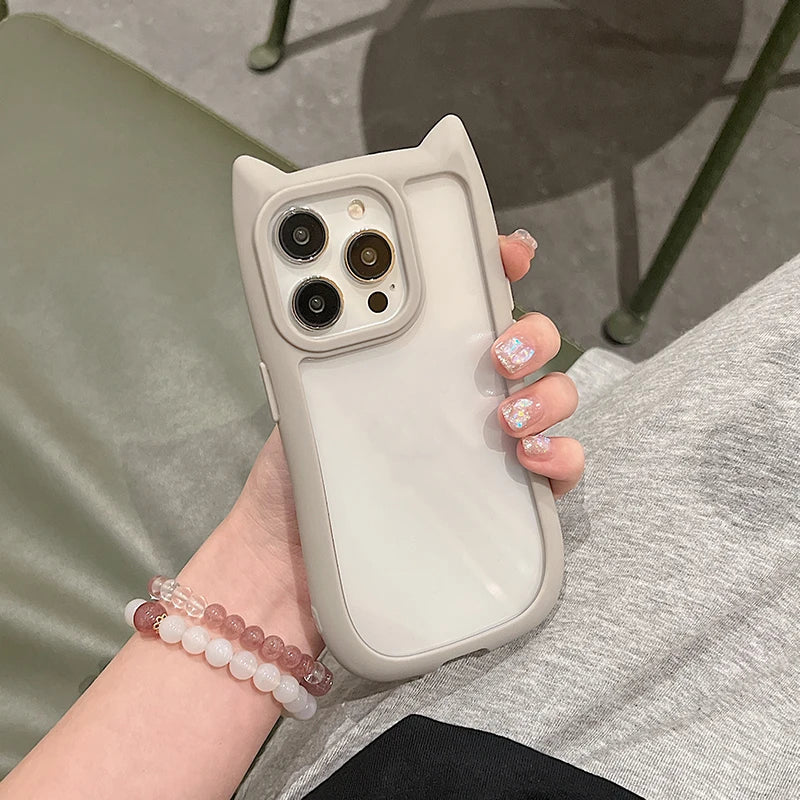 Cute 3D Cat Ear Transparent Phone Case For iPhone 17 16E 16 15 14 Plus 13 12 11 Pro Max Cartoon Lovely Shockproof Clear Cover