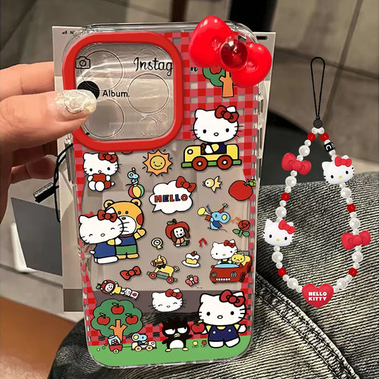 Cute Hellos kittys 3D Bow With Lanyard Phone Case For iPhone 16 16e 15 14 13 12 11 Mini Pro Max  Plus Soft Back Cover