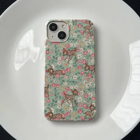 Flowers full screen cute sika deer Phone Case for iPhone 16 15 14 13 12 11 Pro Max XS XR XSMax 7 8 Plus Glossy HD Hard PC Cover