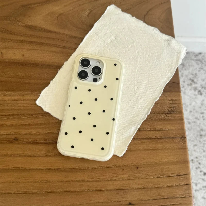 Cute Simple Solid Color Polka Dot Phone Case For iPhone 13 14 15 Pro Max Shockproof Anti-fall  Protective Cover