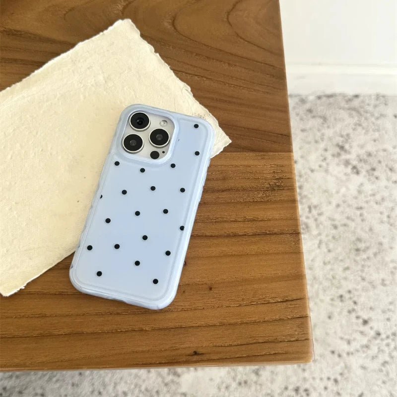 Cute Simple Solid Color Polka Dot Phone Case For iPhone 13 14 15 Pro Max Shockproof Anti-fall  Protective Cover