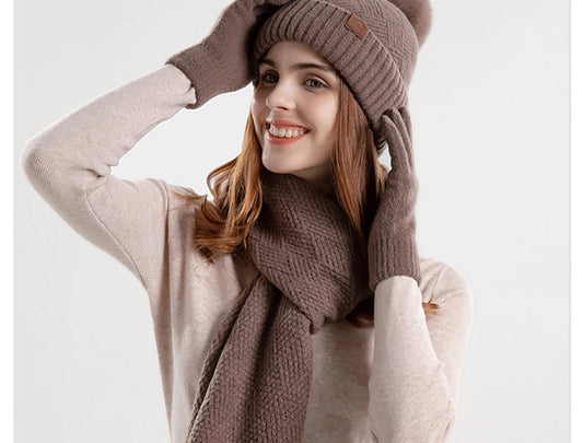 3Pcs/set Winter Beanie Hat Scarf Gloves Set
