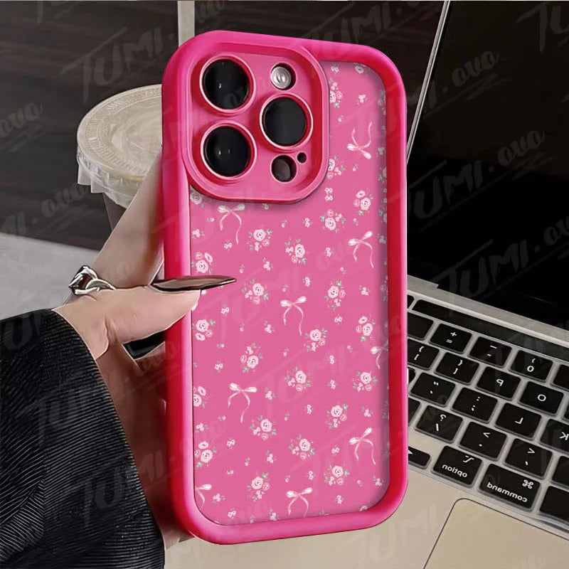 Rose Flower Bowknot Silicone Phone Case for Xiaomi Redmi Note 13 12 Pro Plus 12S 12C 13C Matte Back Cover