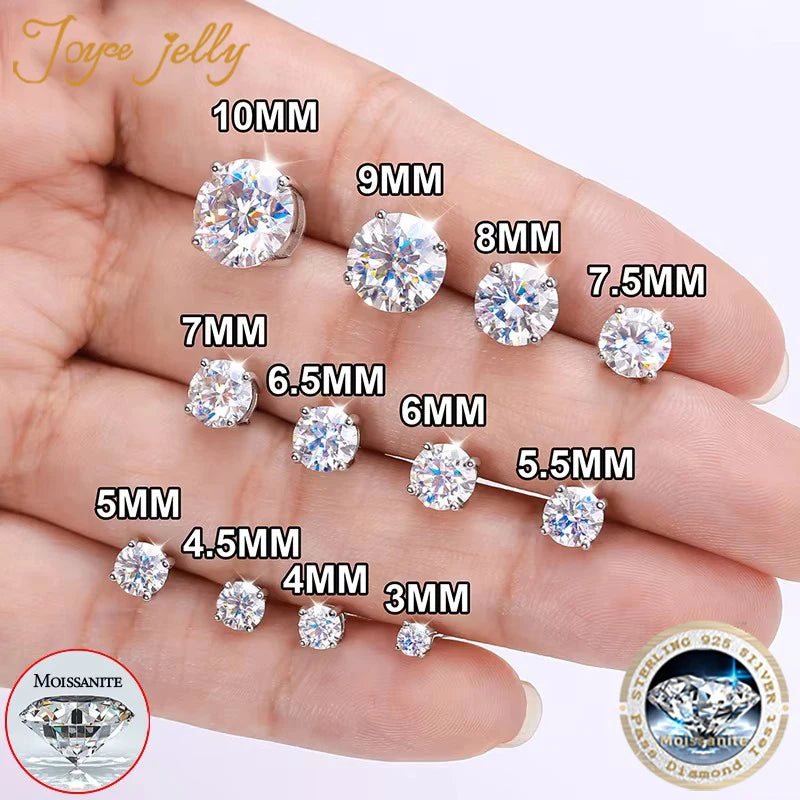Real 0.1-3CT Test Passed Moissanite Diamond Stud Earrings for Women S925 Silver Platinum Plated