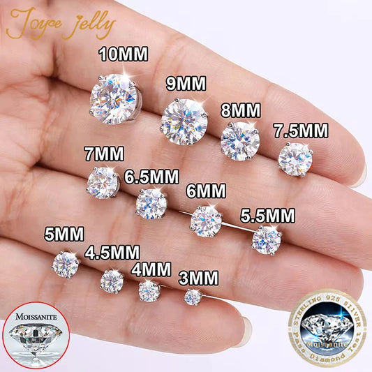 Real 0.1-3CT Test Passed Moissanite Diamond Stud Earrings for Women S925 Silver Platinum Plated