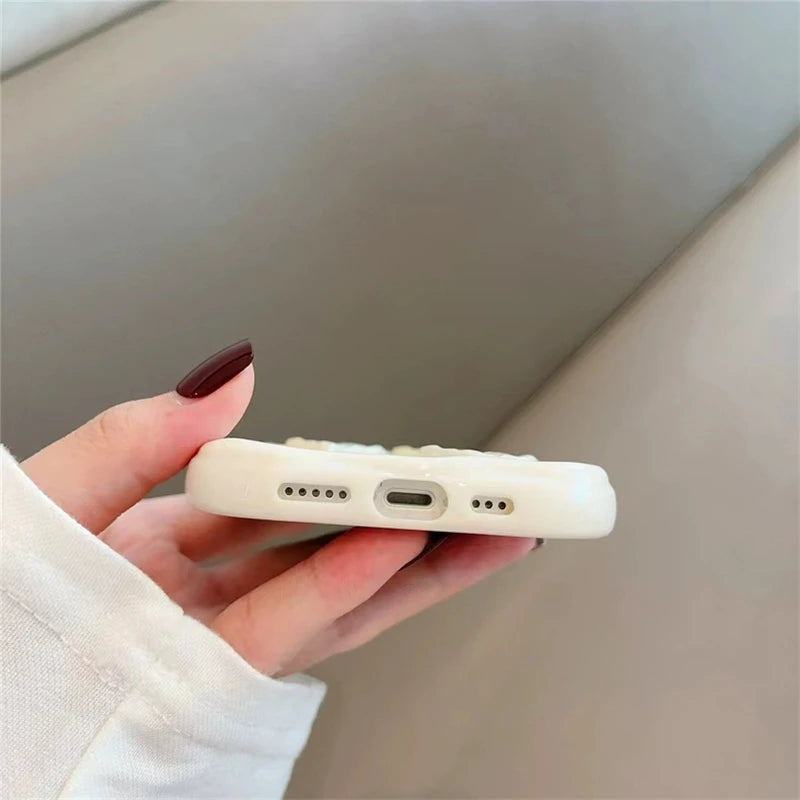 Korean 3D Pearl Love Heart Silicone Phone Case For iPhone 11 14 13 12 Pro Max 8 7 Plus SE 2022 XS MAX XR X Shockproof Soft Cover