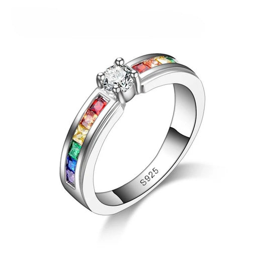 925 Sterling Silver Color Rainbow Cubic Zircon Ring