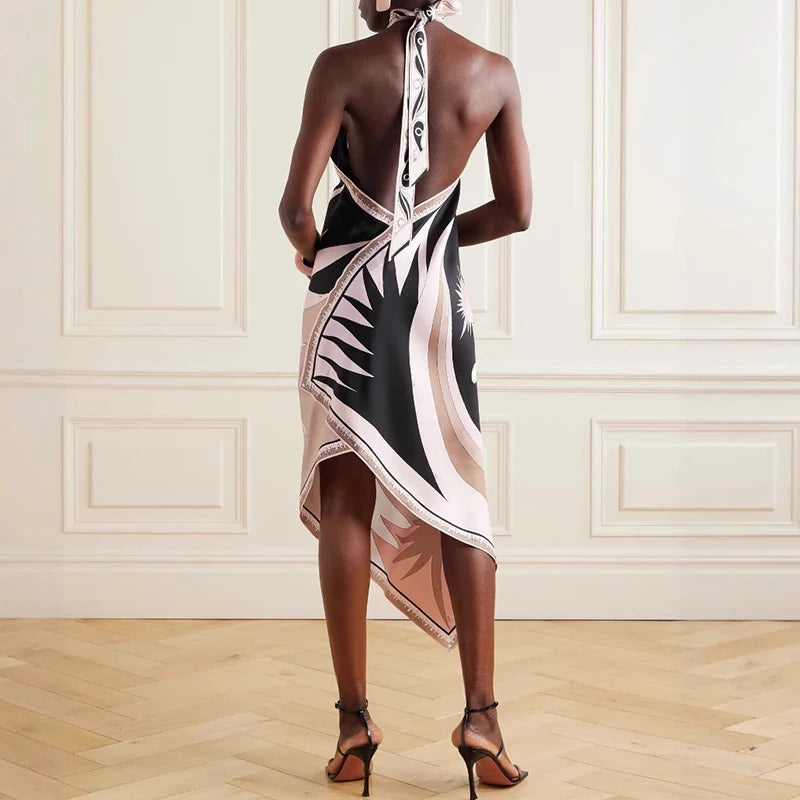 Lace-up Halter Backless Satin Dress