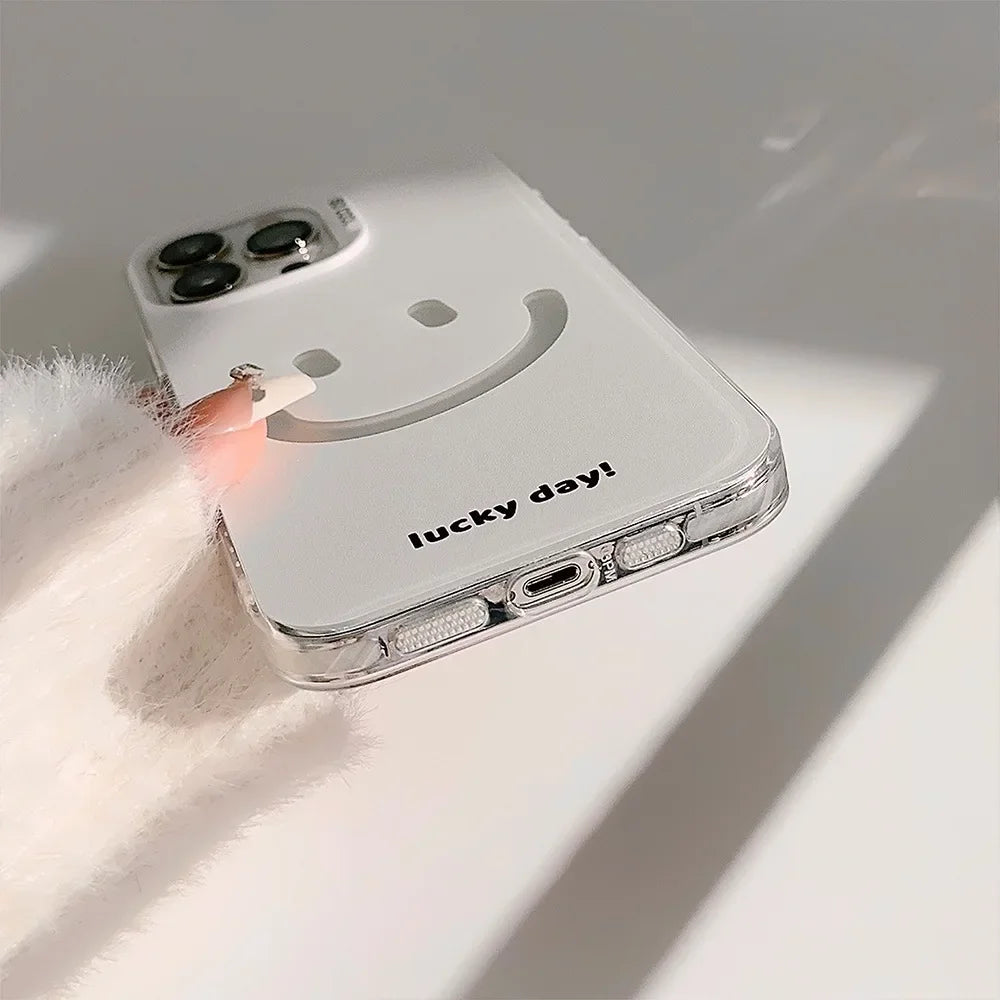 Cute Smiling Face White Phone Cases for iPhone 16 Pro Max Plus 15 14 13 12 11 Cool Minimalist Phone Covers