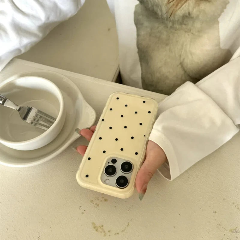 Cute Simple Solid Color Polka Dot Phone Case For iPhone 13 14 15 Pro Max Shockproof Anti-fall  Protective Cover
