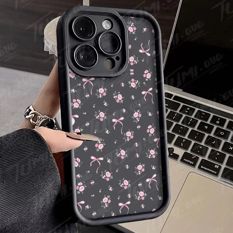 Rose Flower Bowknot Silicone Phone Case for Xiaomi Redmi Note 13 12 Pro Plus 12S 12C 13C Matte Back Cover