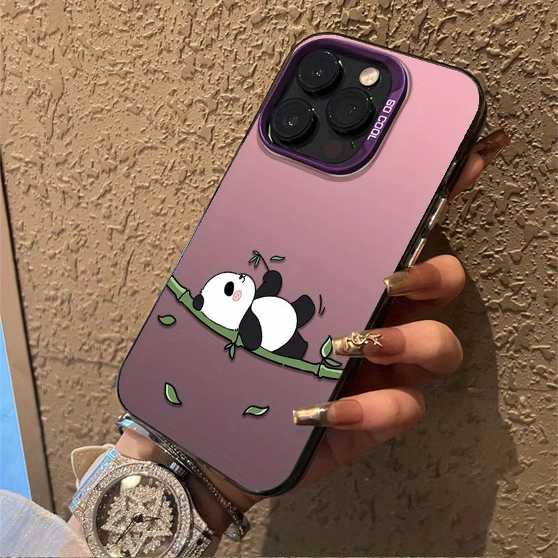 Cute Cartoon Panda Women Girl Frosted Mobile Phone Case Shockproof Anti-Slip Suitable for iPhone 16 11 15 14 13 12 Pro Max Plus