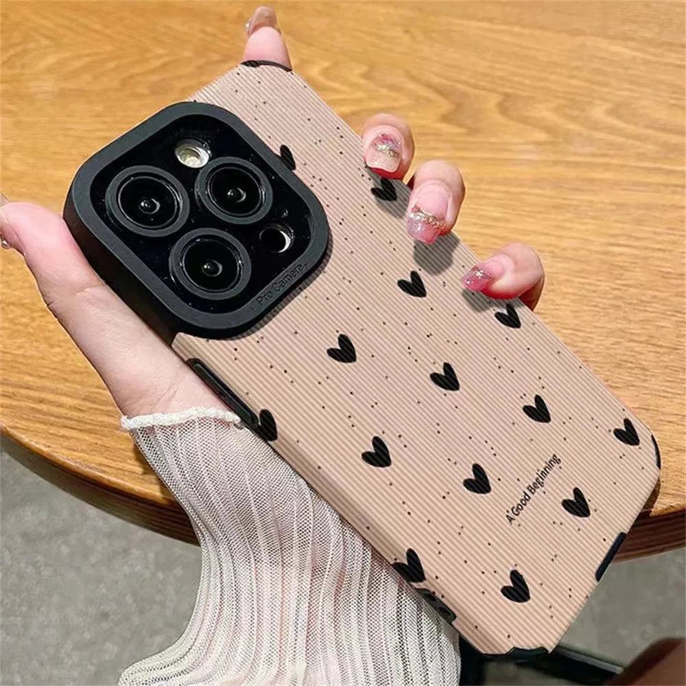 Fashion Little Love Heart Phone Case For iPhone 14 13 15 Pro Max 8 7 Plus X XS XR 11 12 Mini SE Soft Silicone Leather Full Cover