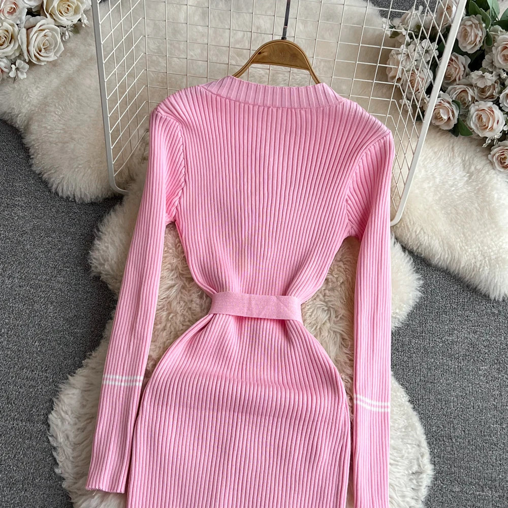 Elegant Rib Knit Long Pencil Dress