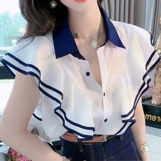 Contrast Ruffles Blouse