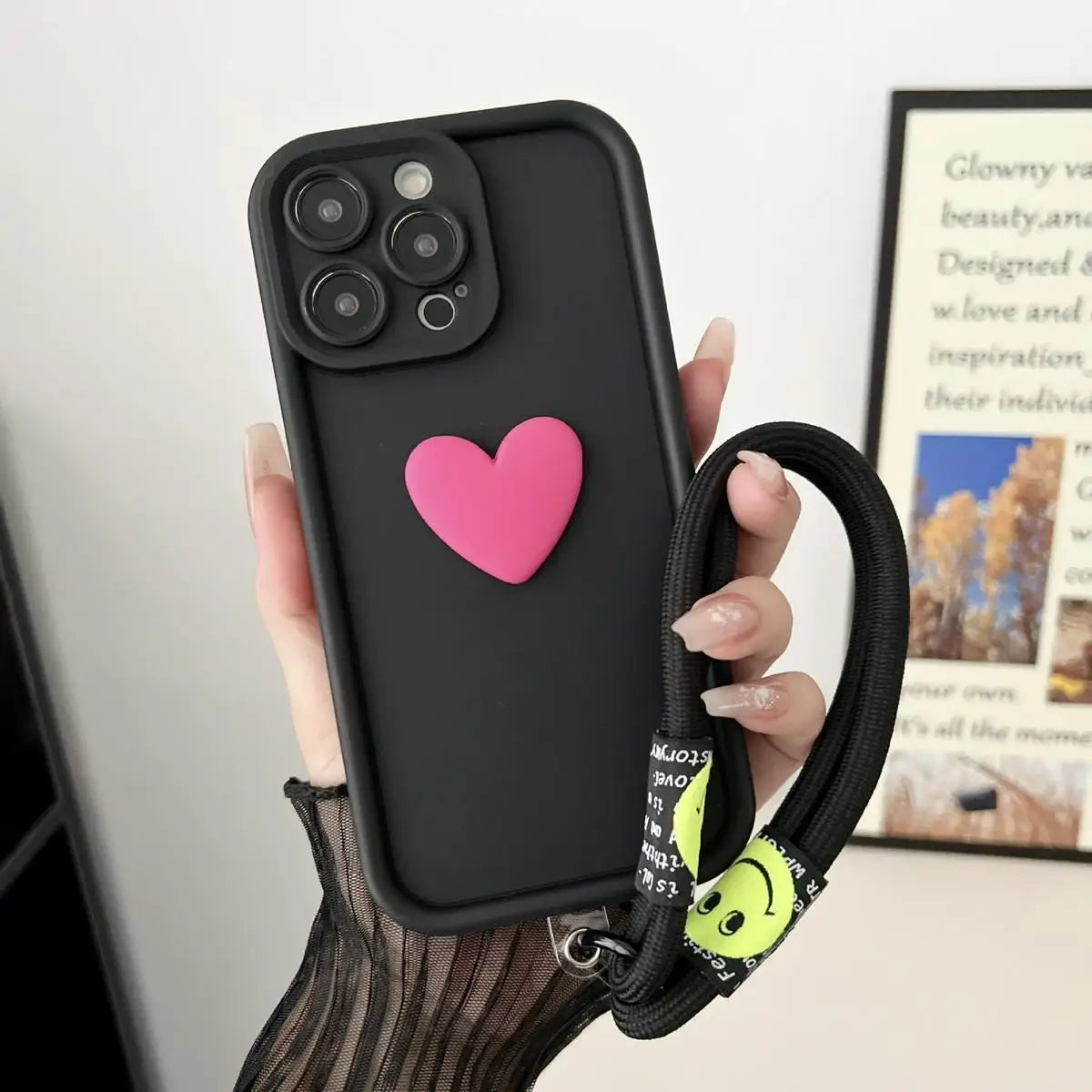3D Love Heart Wrist Chain Phone Case For Huawei Honor X9c Case Funda On HonorX9c X9 C Magic 7 Lite 7E X60 Plus + With Lanyard