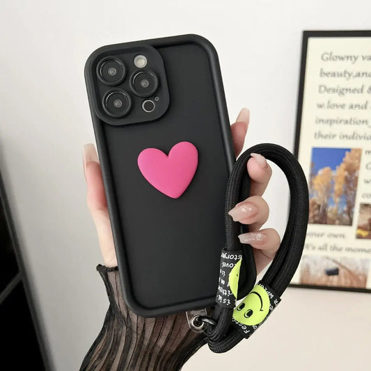 3D Love Heart Wrist Chain Phone Case For Huawei Honor X9c Case Funda On HonorX9c X9 C Magic 7 Lite 7E X60 Plus + With Lanyard